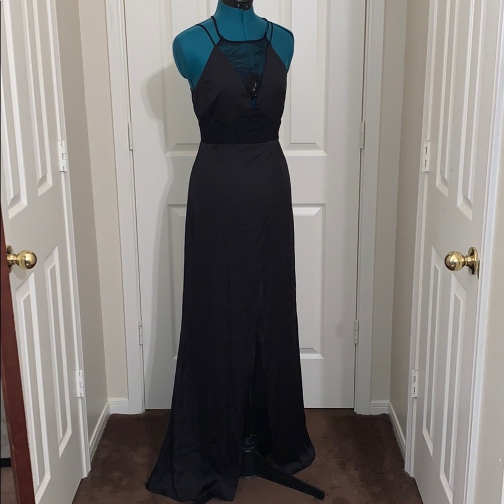BCBG Long Black Dress w/ lace detail NEW W/ TAGS